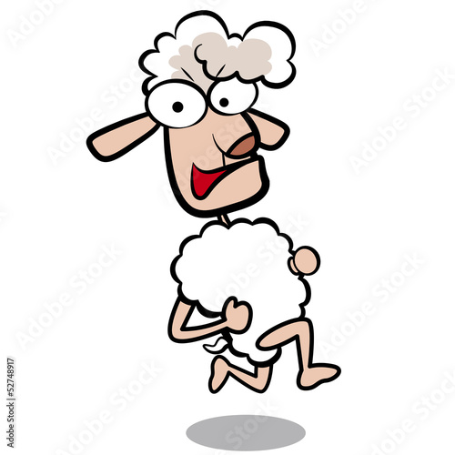 humor cartoon sheep running with white background