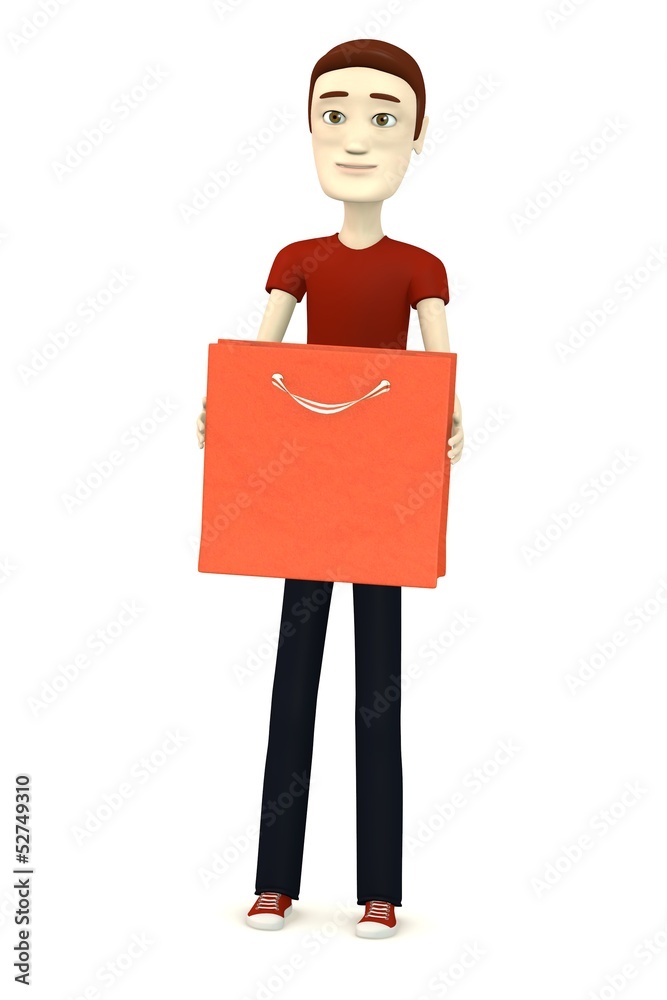 3d render of cartoon character with shopping bag 3d render of cartoon character with shopping bag