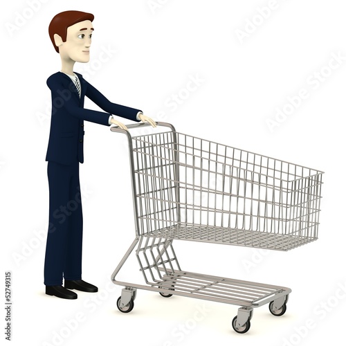3d render of cartoon character with shopping cart