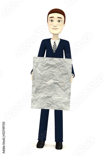 3d render of cartoon charcter with wrinkled paper photo