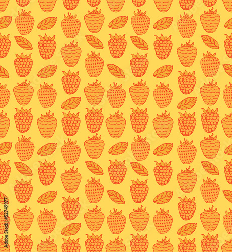 Orange linear seamless floral pattern with berries