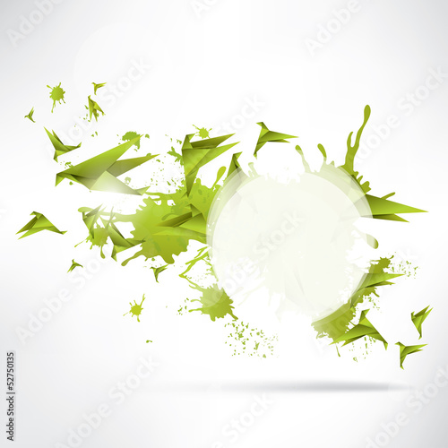 Origami paper bird on abstract background