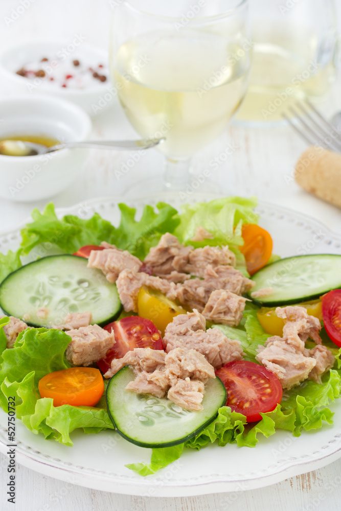salad with fish on the plate salad with fish on the plate