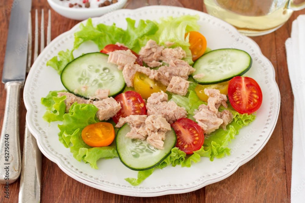 salad with fish on the plate