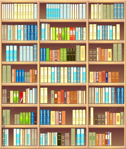 Bookcase full of different colorful books