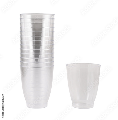 Transparent disposable plastic cups isolated
