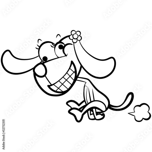 coloring humor cartoon dog running with white background