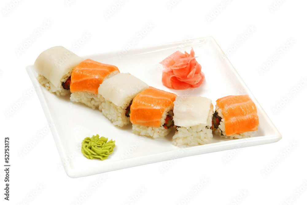 rolls with salmon and squid rolls with salmon and squid