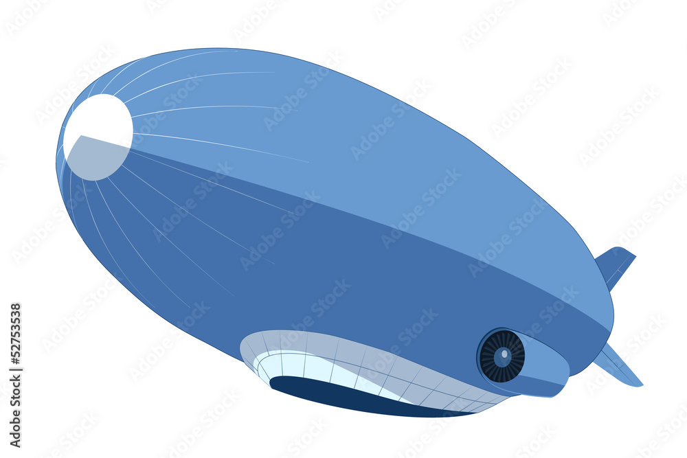 Naklejka premium Vector blue big dirigable isolated on white background