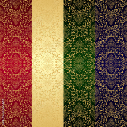 Golden seamless retro wallpaper. Background in four variants