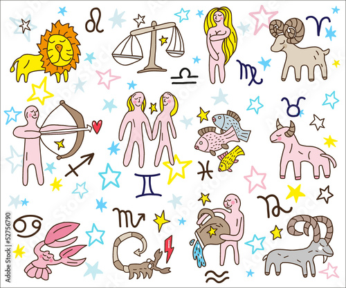 Zodiac icons doodles set