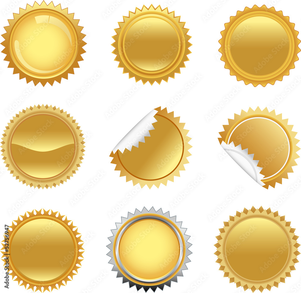 Fototapeta premium Golden starbursts set. To see the other vector starburst illustrations , please check Badge and Label collection.