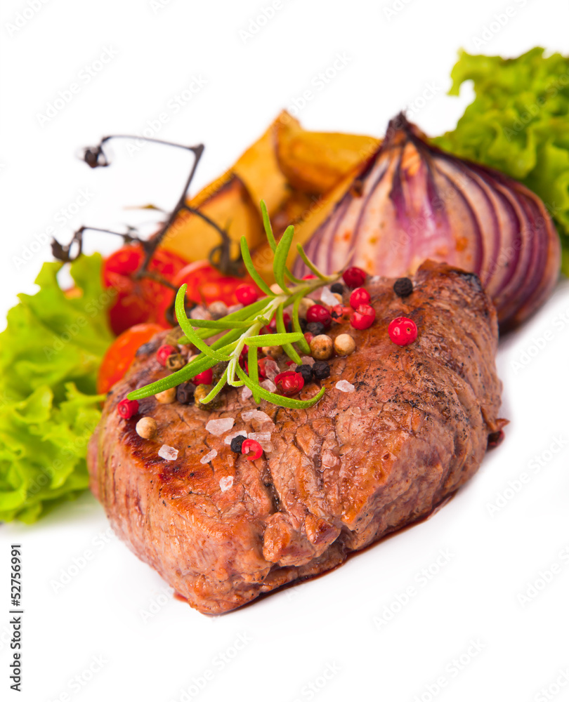 Grilled steak isolated on white background Grilled steak isolated on white background