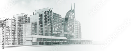 Sketch design of urban buildings in bright midtones.