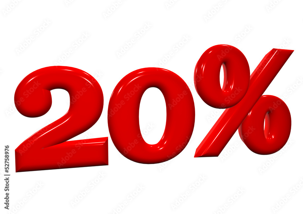 20 percent in red letters on a white background 20 percent in red letters on a white background