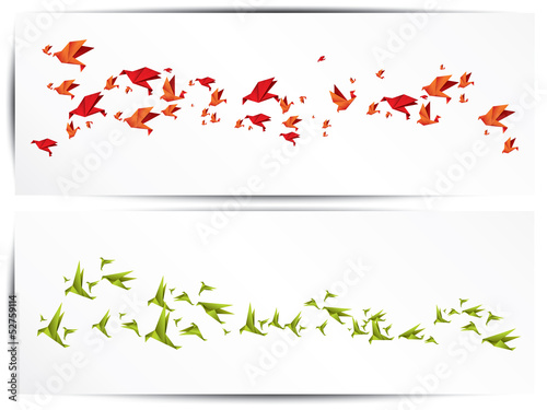 Origami paper bird on abstract background
