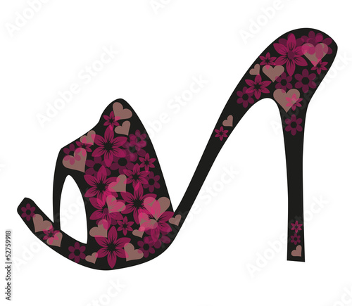 Illustrazione di scarpa femminile con decorazioni sul rosa