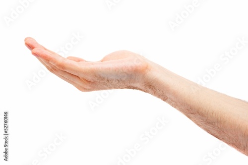 Quadro em tela Hands of a caucasian man hold object, isolated on white