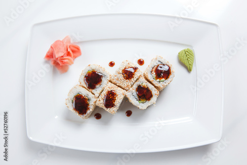 Maki Sushi on plate isolated on white