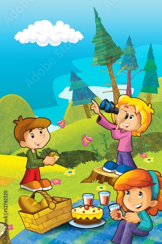 Fototapeta Naklejka Na Ścianę i Meble -  Picnic in the woods - illustration for the children