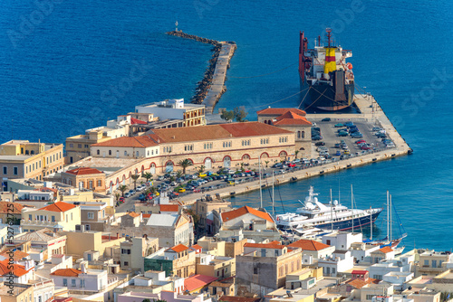 Greece cyclades Syros island, panormic view of main harbor with photo