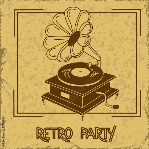 Invitation to retro party with gramophone