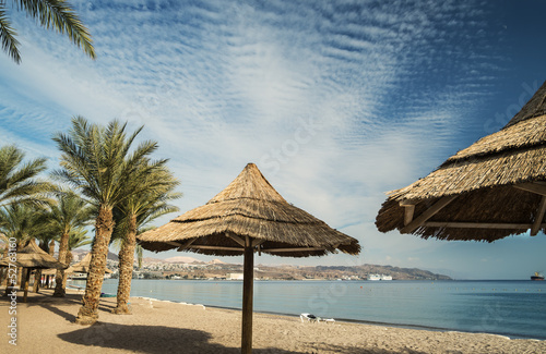 Sandy beach of Eilat - famous resort and tourist city in Israel © sergei_fish13