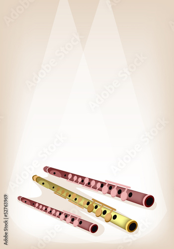 A Musical Flute on Brown Stage Background