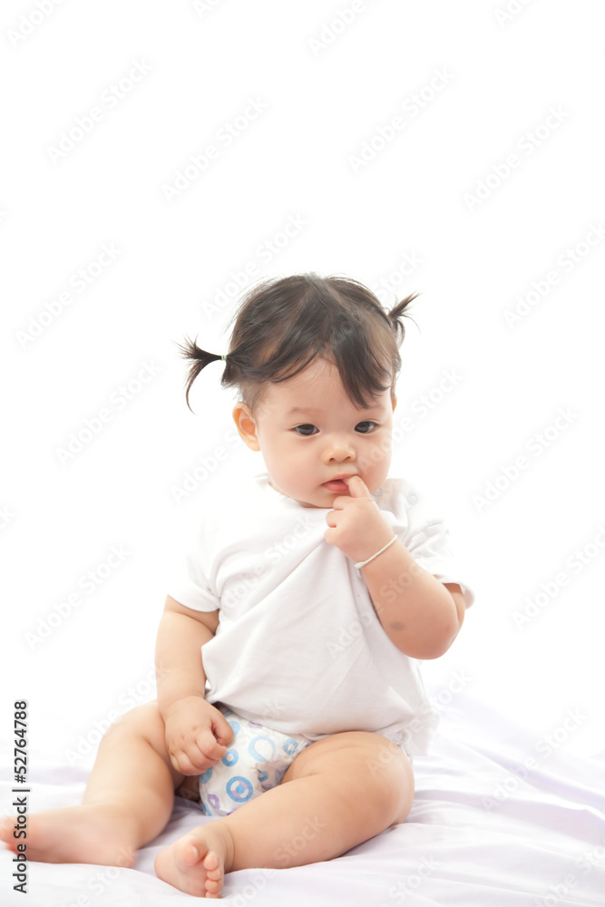 Portrait cute girl baby on white background Portrait cute girl baby on white background