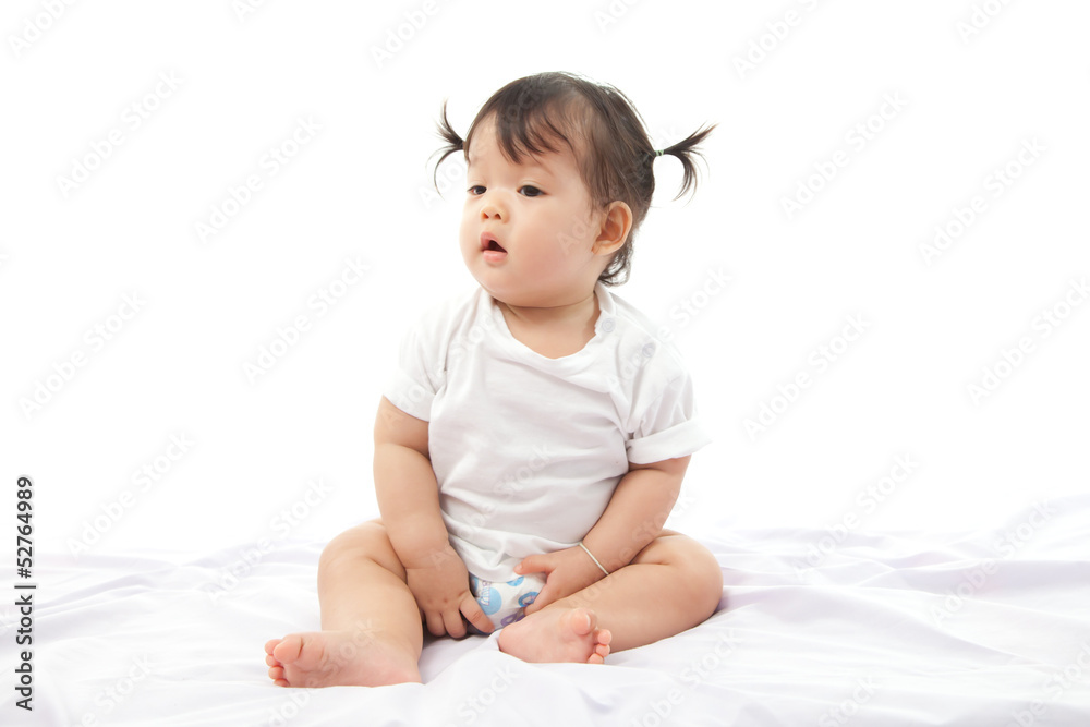 Portrait cute girl baby on white background Portrait cute girl baby on white background