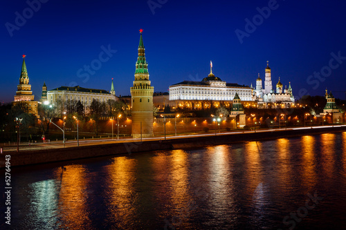Moscow Kremlin Embankment and Vodovzvodnaya Tower in the Night,
