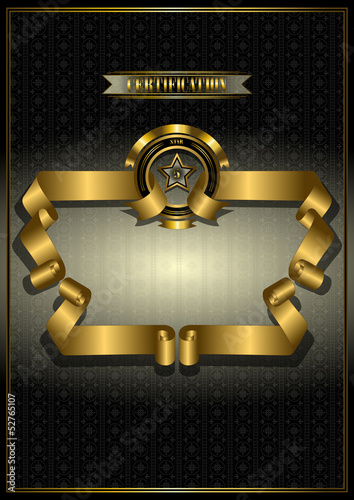 Gold frame for awards on patterned dark background