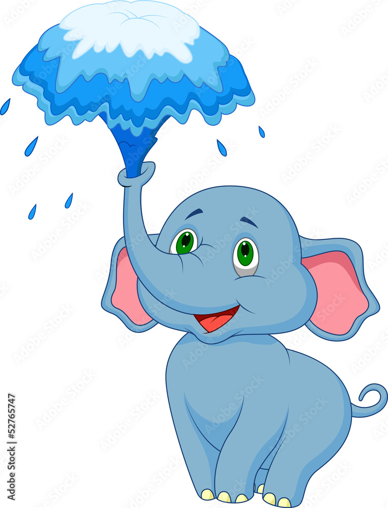 Naklejka premium Cute elephant cartoon blowing water out of his trunk
