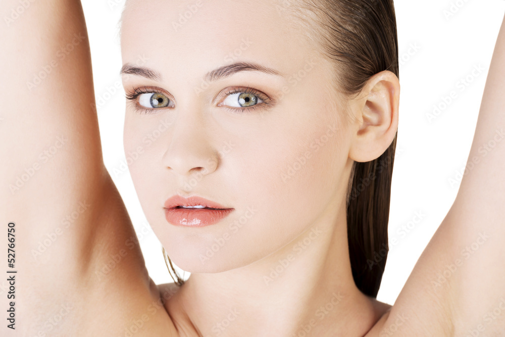 Beautiful woman's face with fresh clean skin Beautiful woman's face with fresh clean skin