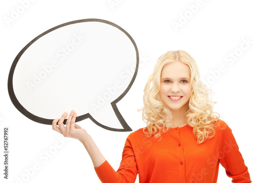 smiling student with blank text bubble