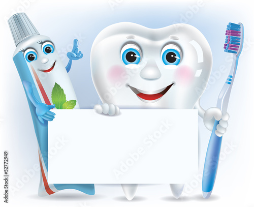 Funny tooth, tooth paste and tooth brush with blank