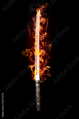 Japanese sword in flames