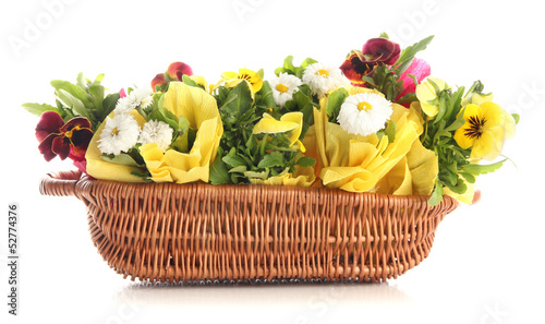 Fototapeta Naklejka Na Ścianę i Meble -  Beautiful spring flowers in basket isolated on white