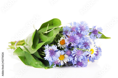 Beautiful bouquet of cornflowers and chamomiles ,isolated