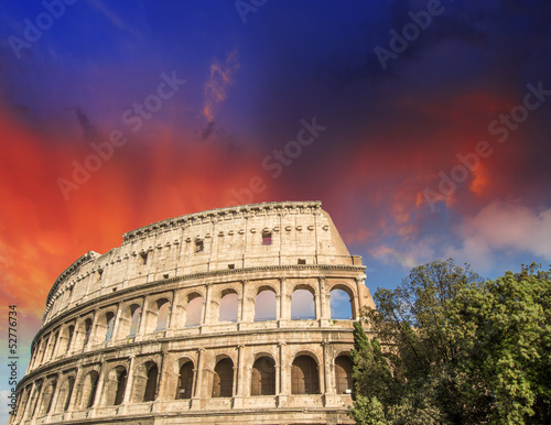 Rome  The Colosseum. Beautiful sunset colors in spring season