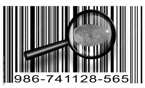 Finger Print Barcode with magnifying glass photo