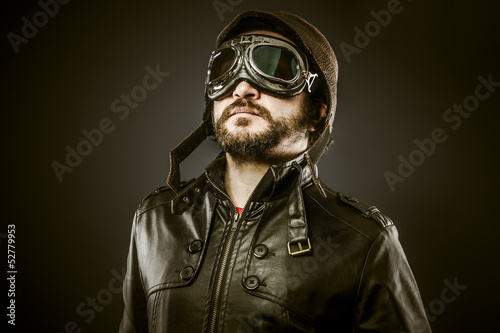 Slika na platnu Proud, Fighter pilot with hat and glasses era, vintage