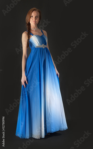 girl in elegant blue dress