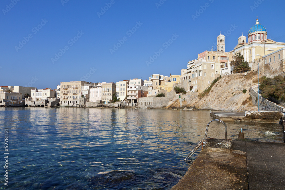 View of Ermoupolis town at Syros island in Greece