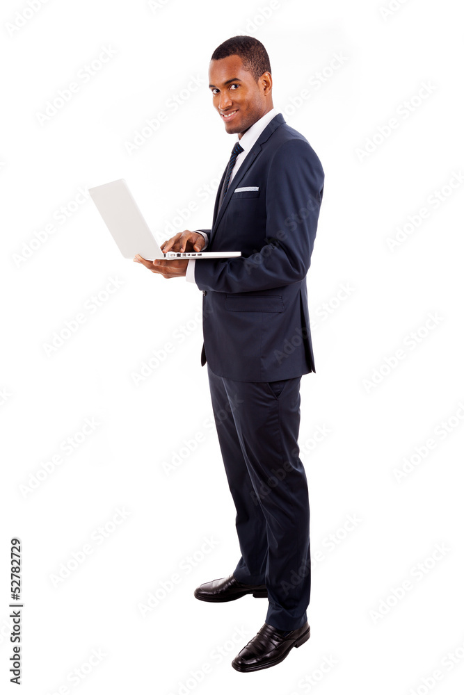Young business man with laptop, isolated on white background Young business man with laptop, isolated on white background