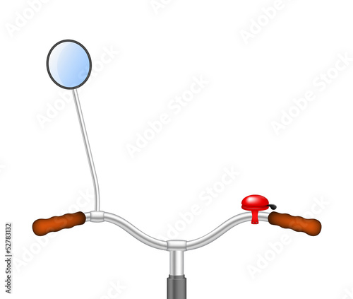 Handlebar of a bicycle with bicycle bell and rear view mirror