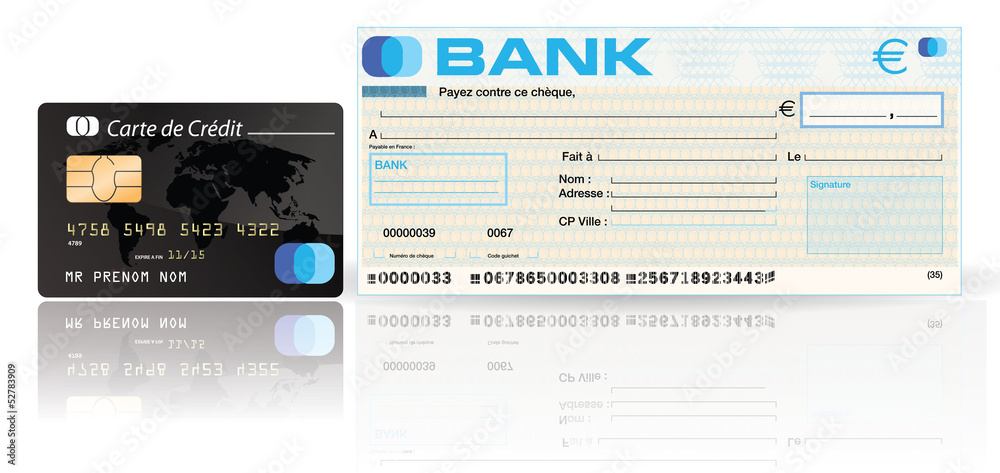 carte bleue / VISA et chèque de banque 素材庫向量圖| Adobe Stock