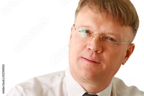 Portrait of man wearing glasses, isolated on white background