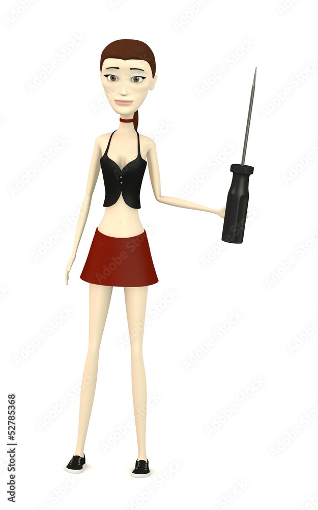3d render of cartoon character with screwdriver 3d render of cartoon character with screwdriver