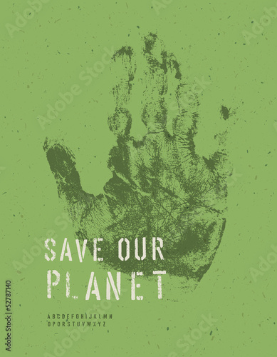 Save Our Planet Poster. With alphabet for headline text. Vector,